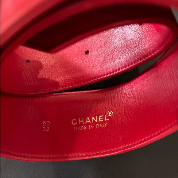 Authentic CHANEL wide red leather gold hardware vintage belt 80cm main image 12